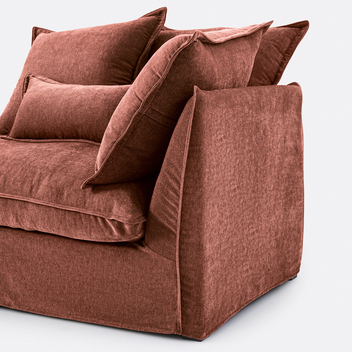 Longchair links, afneembare hoes, in gemêleerd polyester, ODNA roze steenrood, LA REDOUTE INTERIEURS