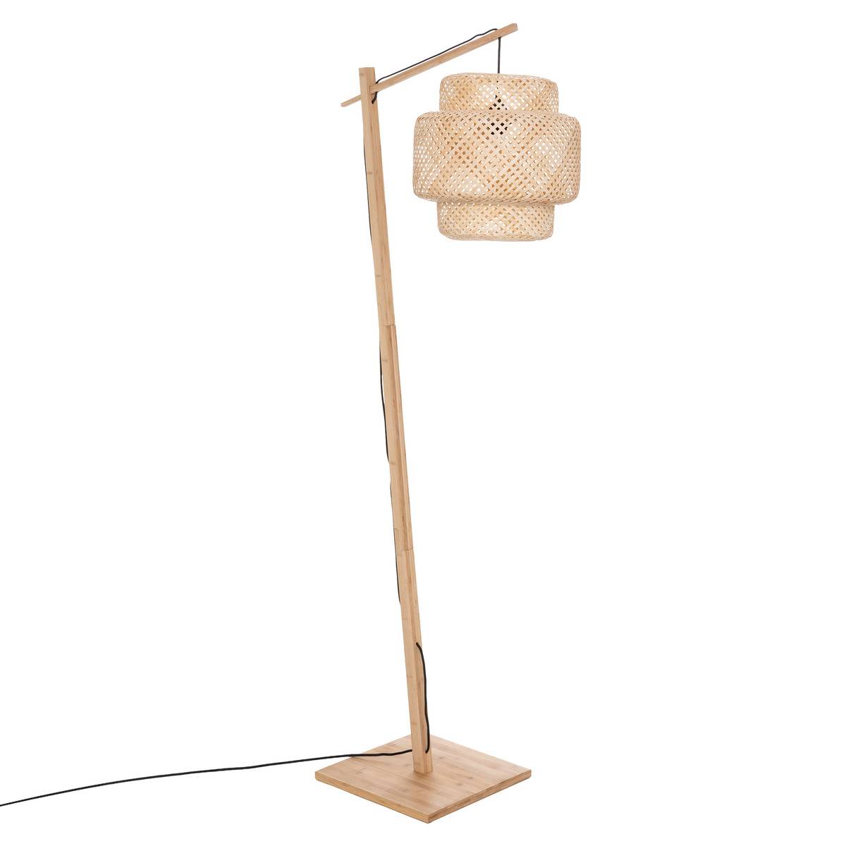 Lampadaire en bambou abat-jour tressé LIBY beige, ATMOSPHERA
