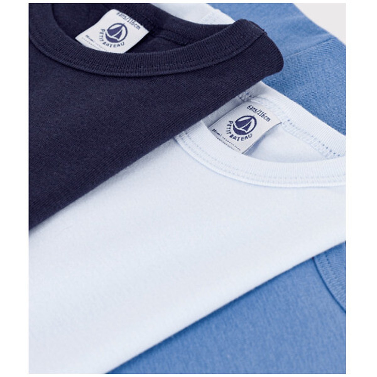 Lot de 3 T-shirts à manches courtes bleu marine + bleu + bleu ciel, PETIT BATEAU