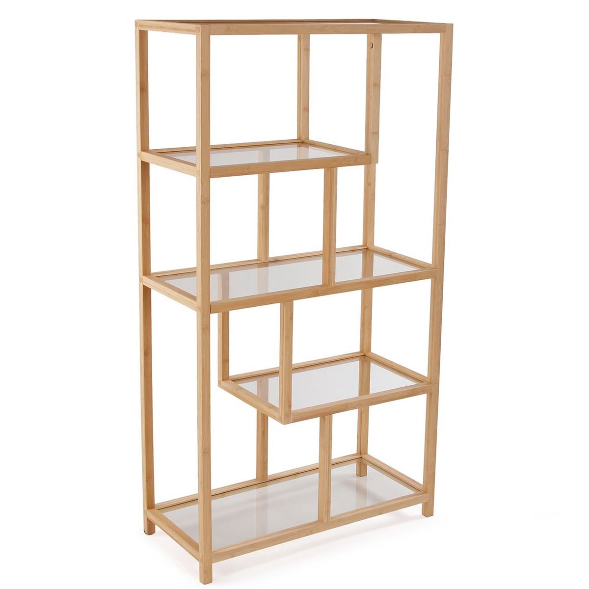 Étagère design bambou et verre 77x34x145.5cm bois, VERSA