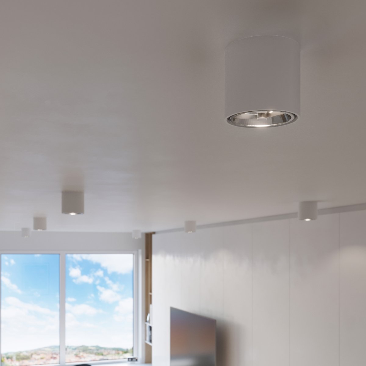 Plafonnier Aluminium Blanc GU10/ES111 1 Tiube blanc, EDEN