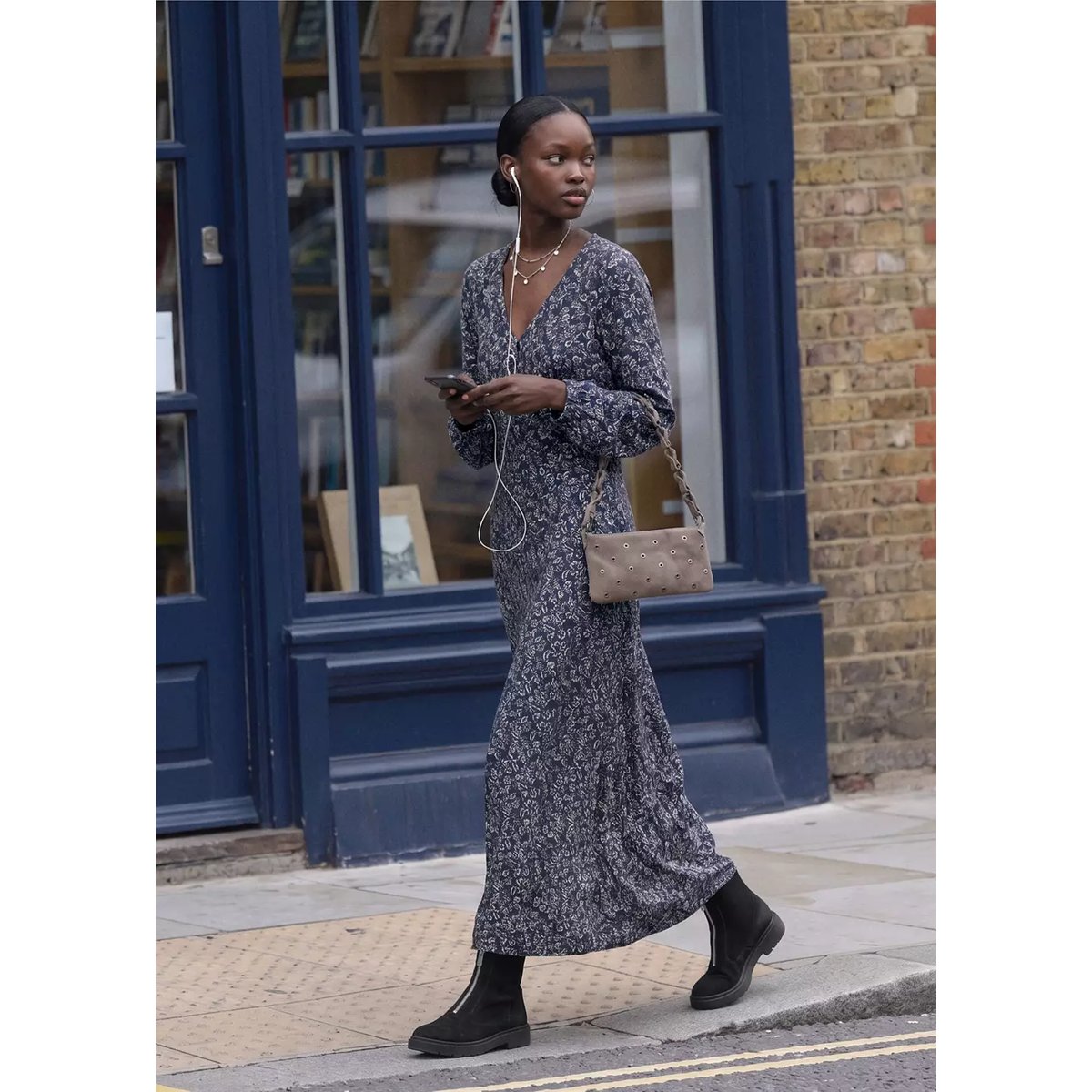 Robe longue à imprimé paisley bleu marine, MANGO TEEN
