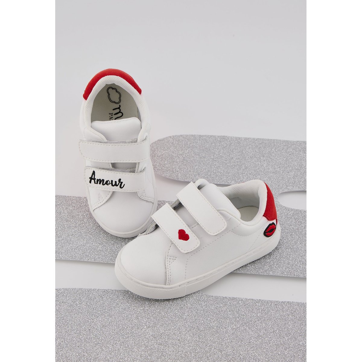 Baskets Enfant En Cuir Mini Edith Amour blanc, BONS BAISERS