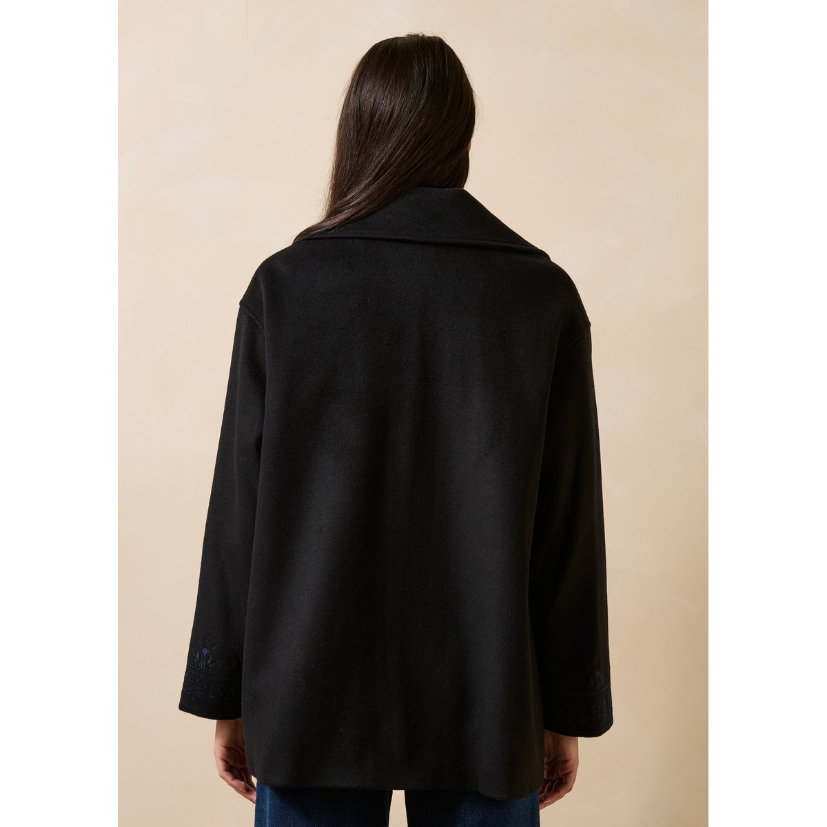 Manteau caban ample en laine noir/bleu, LA FEE MARABOUTEE
