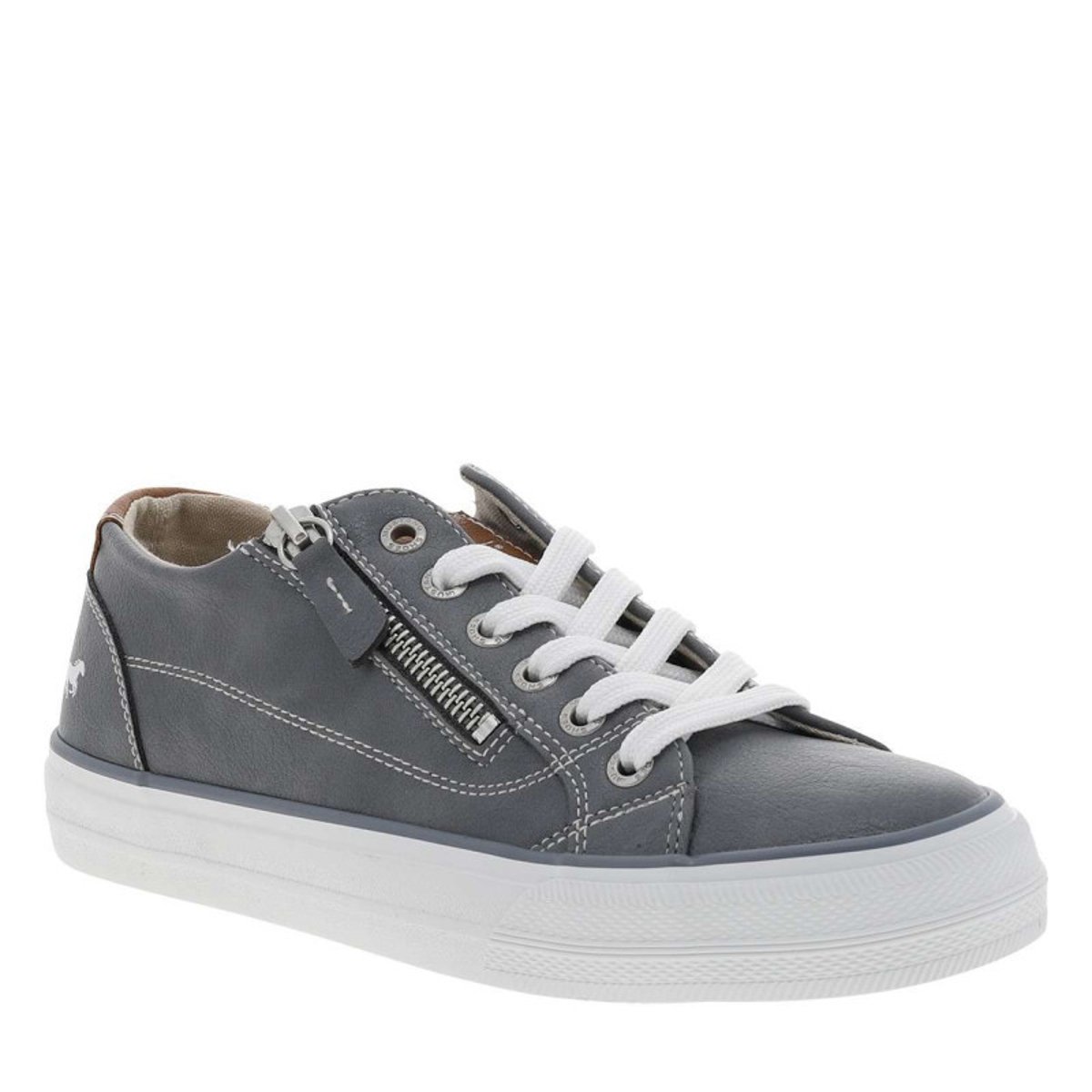 Tennis grises à semelle plate avec des lacets et un zip latéral gris, MUSTANG