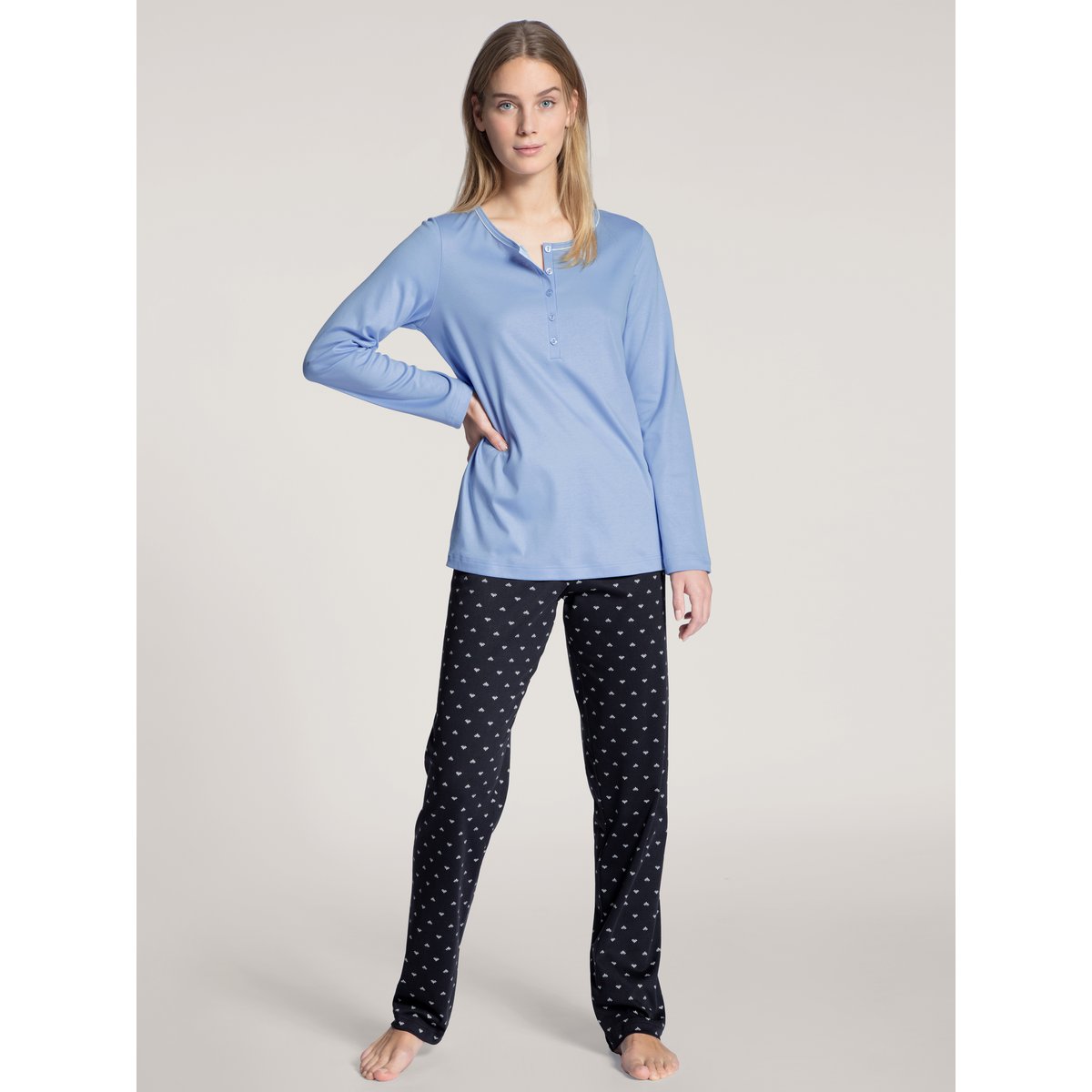 Pyjama manches longues Coton NIGHT LOVERS bleu lapis foncé, CALIDA