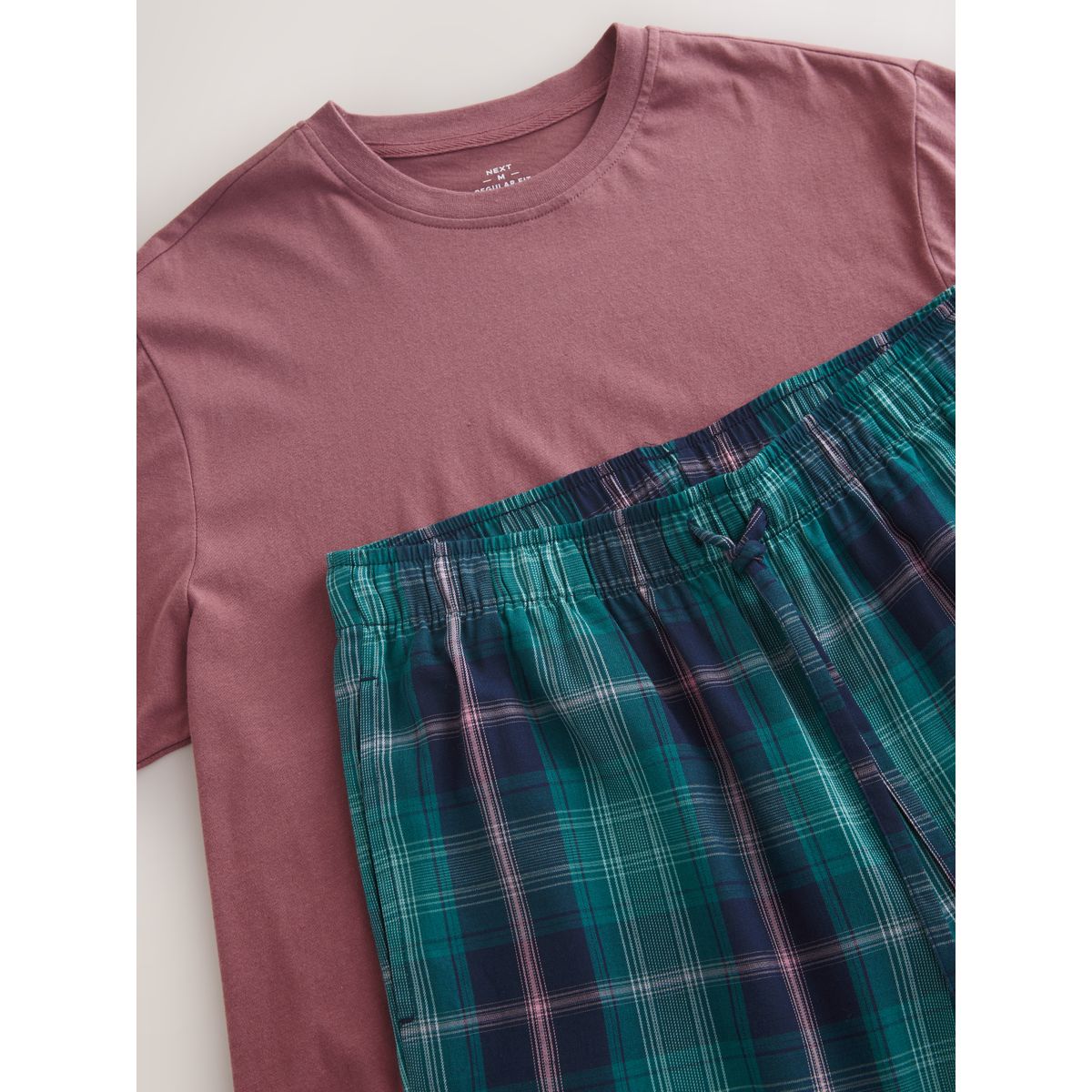 Pyjama à manches courtes tissé carreaux vert/rose, NEXT