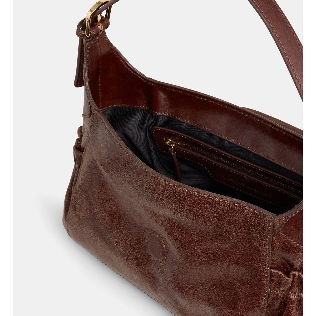 Sac à main suzanne wrinkled cuir marron chocolat, GALERIES LAFAYETTE