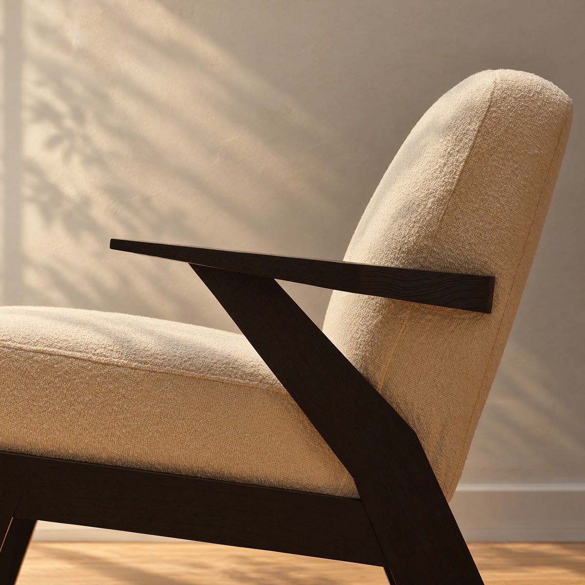 Fauteuil en mindi massif et tissu bouclette ZOLA crème, BERAH GETAH
