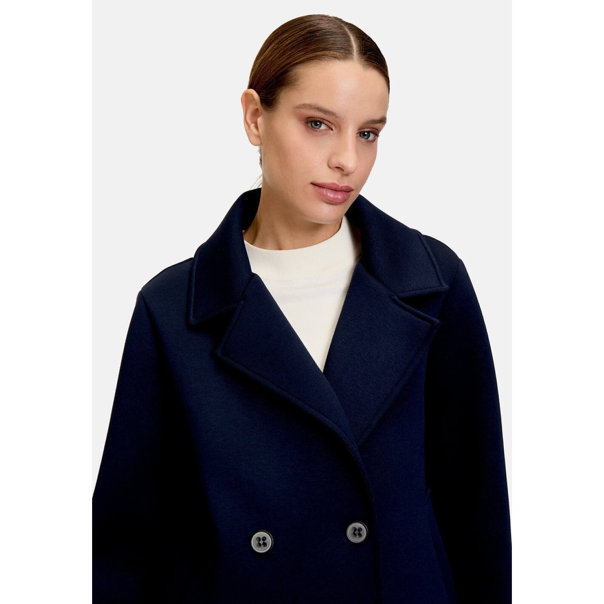 Veste blazer à col à revers bleu foncé, AMBER & JUNE
