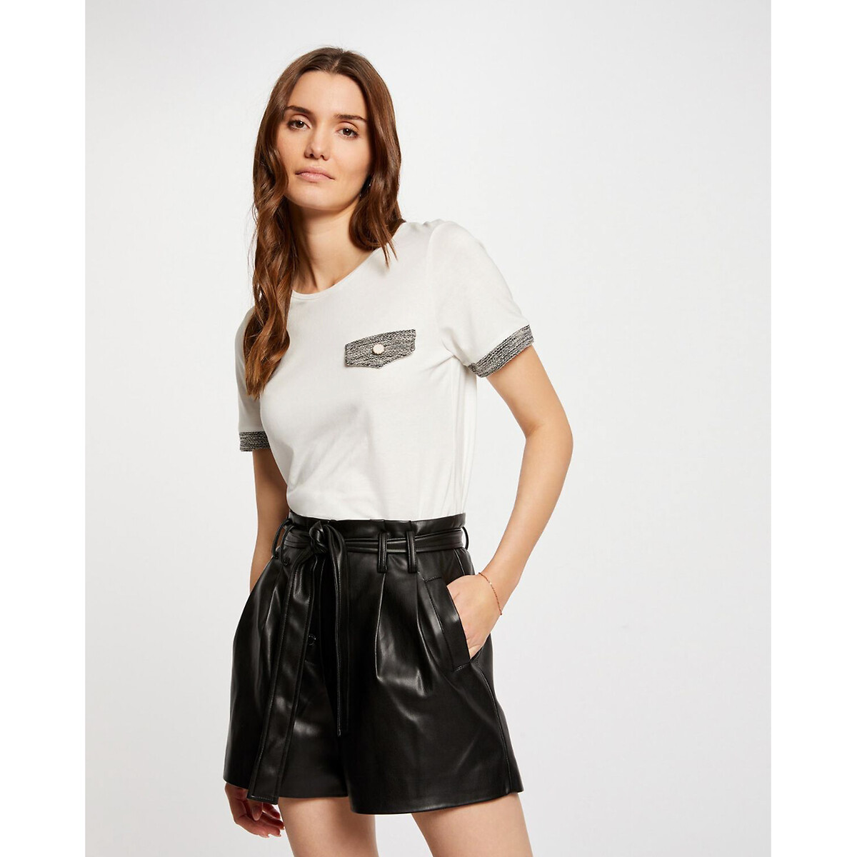 Short paperbag simili noir, MORGAN