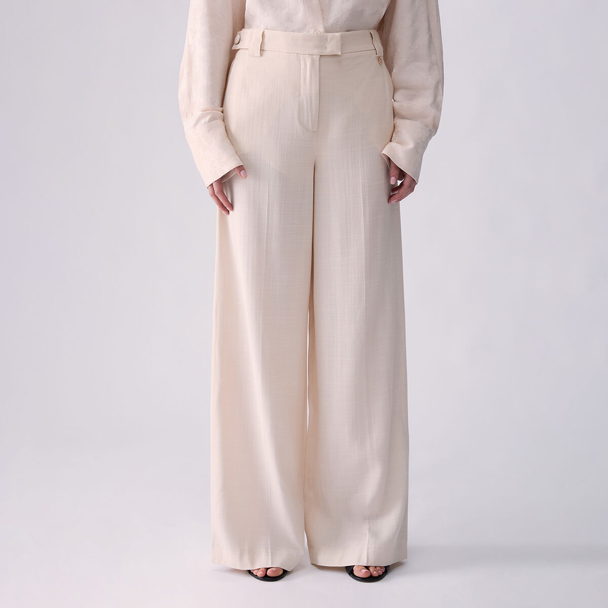 Pantalon en viscose flammée crème, LIU JO