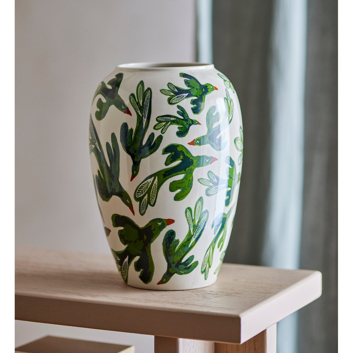 Vase grès peint oiseaux  Birdiva vert, BLOOMINGVILLE