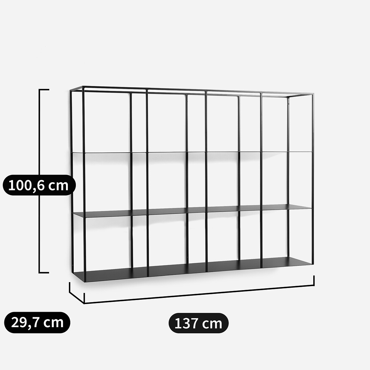 Bibliothèque murale en métal acier, hauteur 100,6 cm, PARALLEL blanc écume, AM.PM