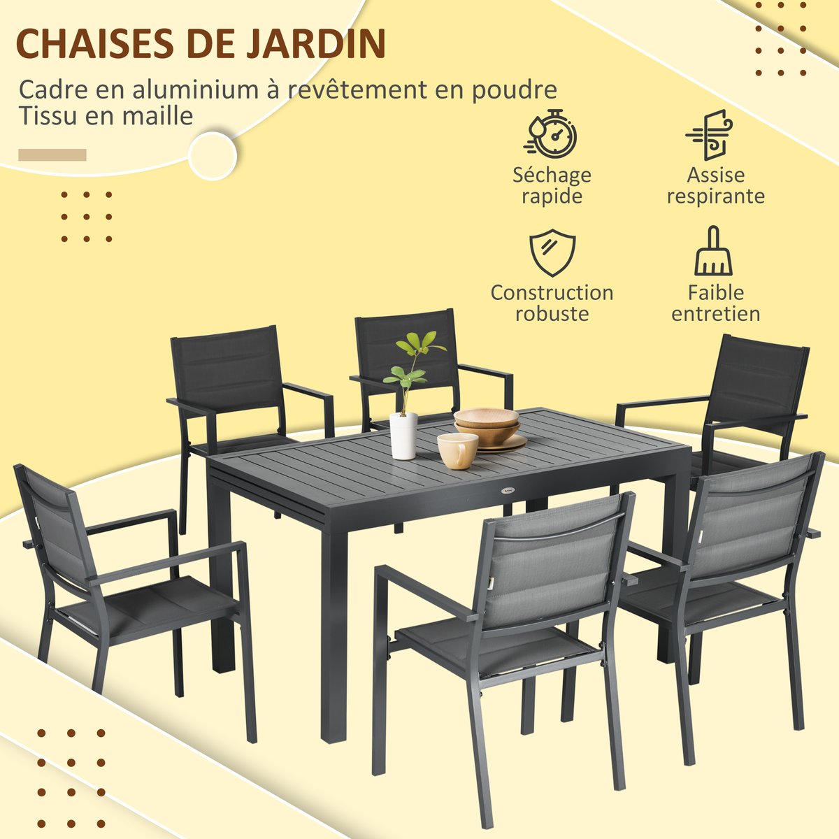Ensemble de salon de jardin Aluminium Gris noir, OUTSUNNY