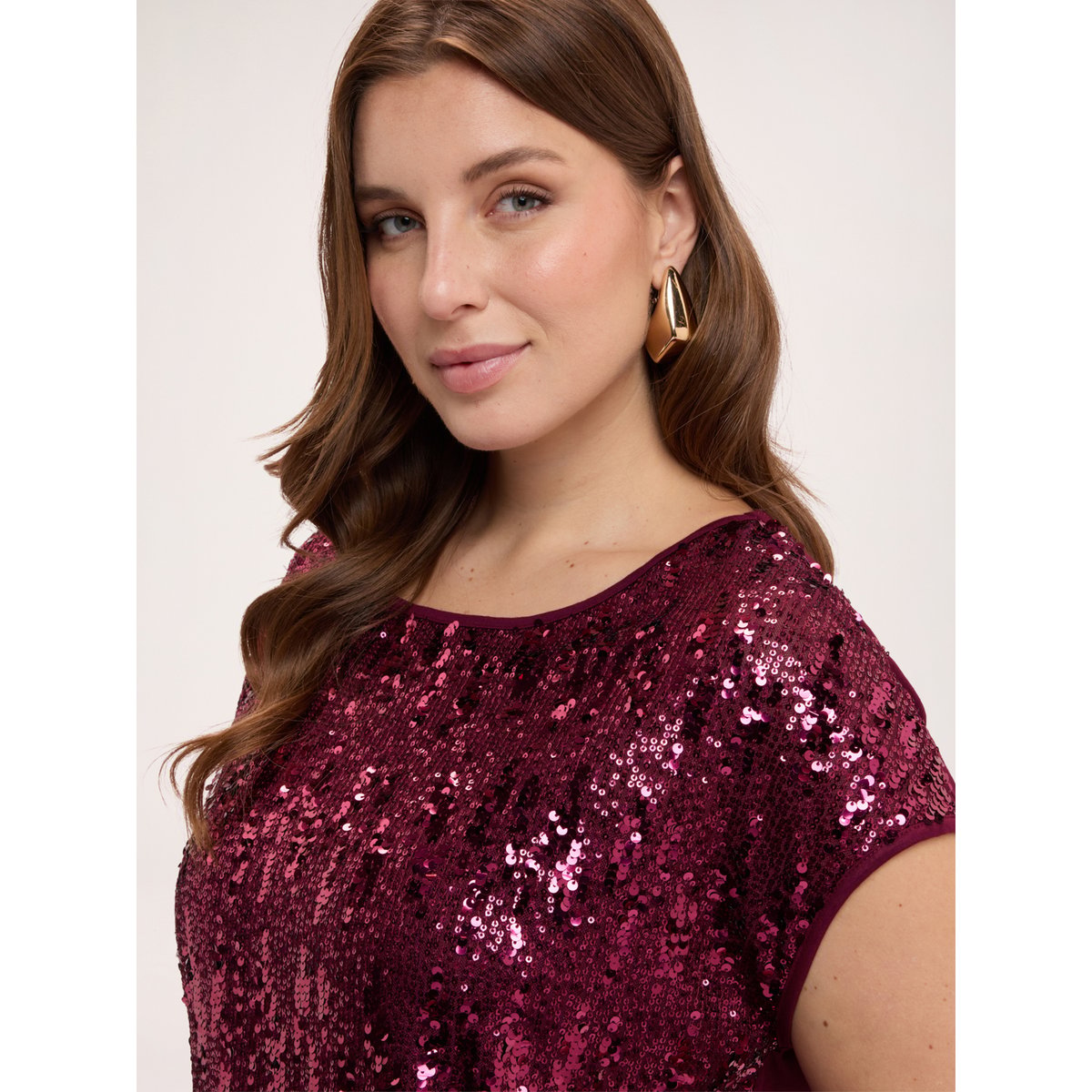 T-shirt à paillettes burgundy, FIORELLA RUBINO