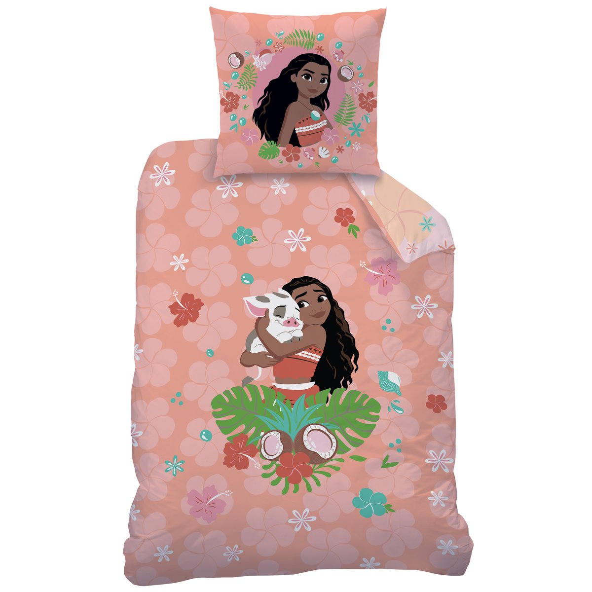 Parure de lit imprimée 100% coton, VAIANA FLEUR rose, DISNEY PRINCESS
