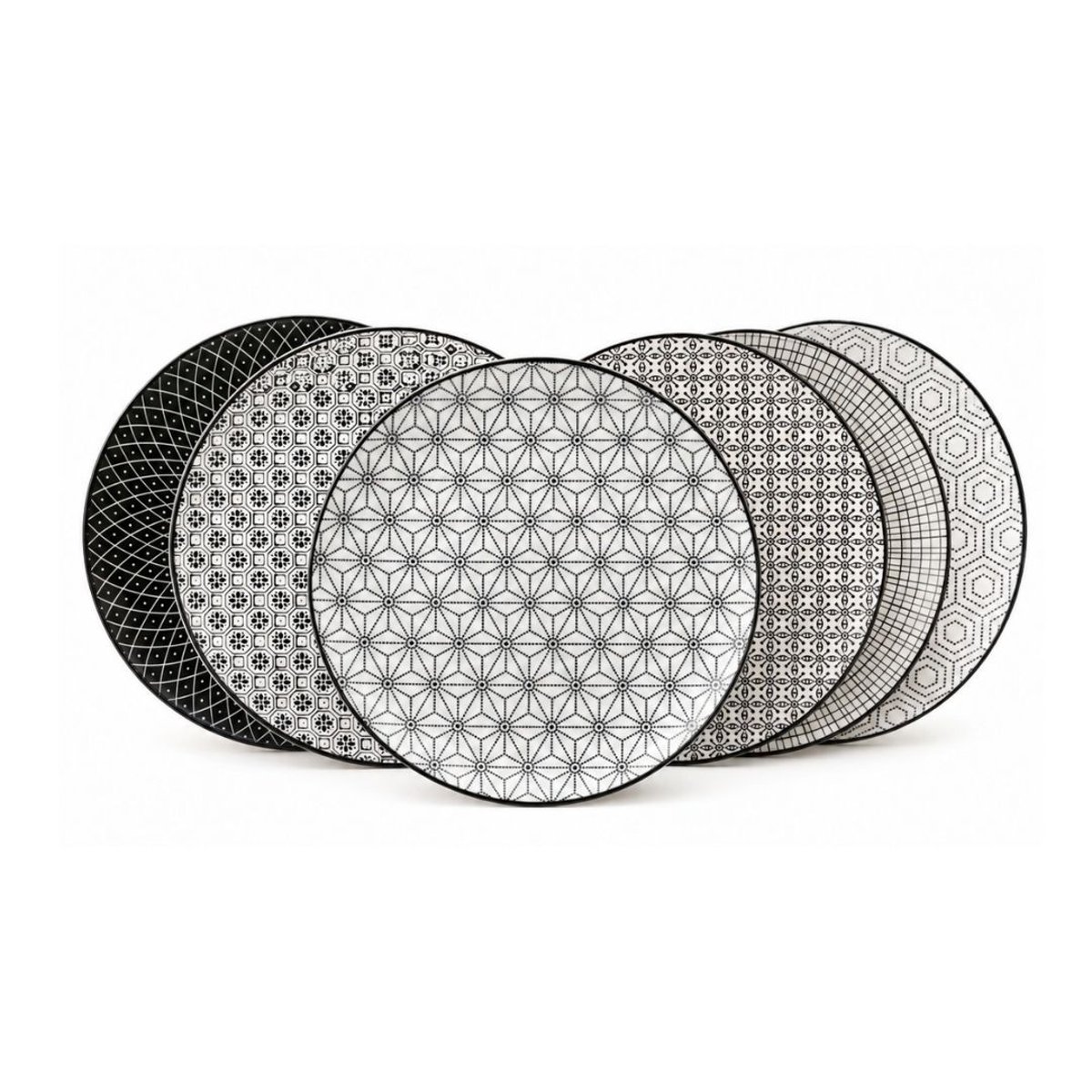 Lot de 6 grandes assiettes, KOMAE noir, ARTIME