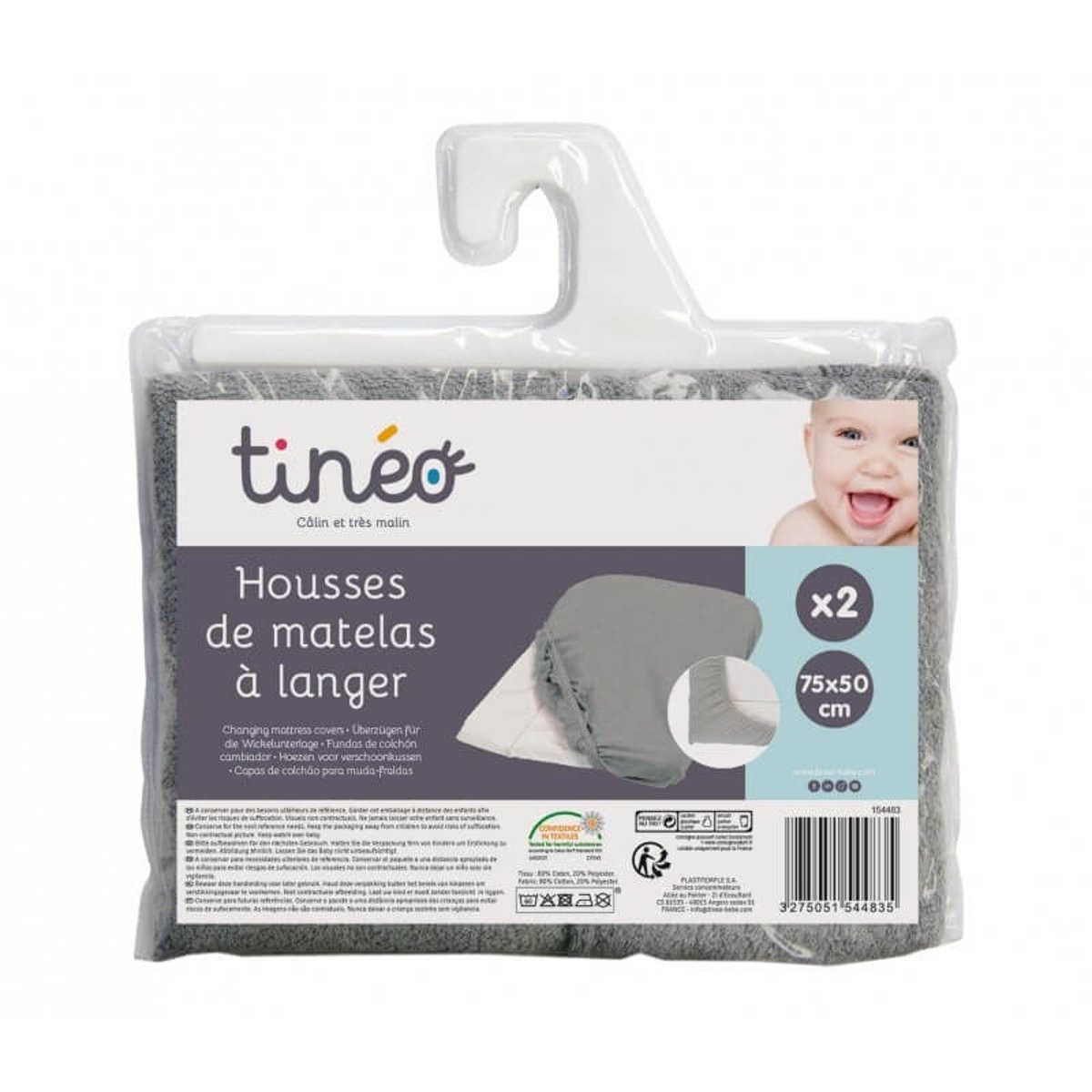 Lot de 2 housses de matelas à langer gris clair, TINEO