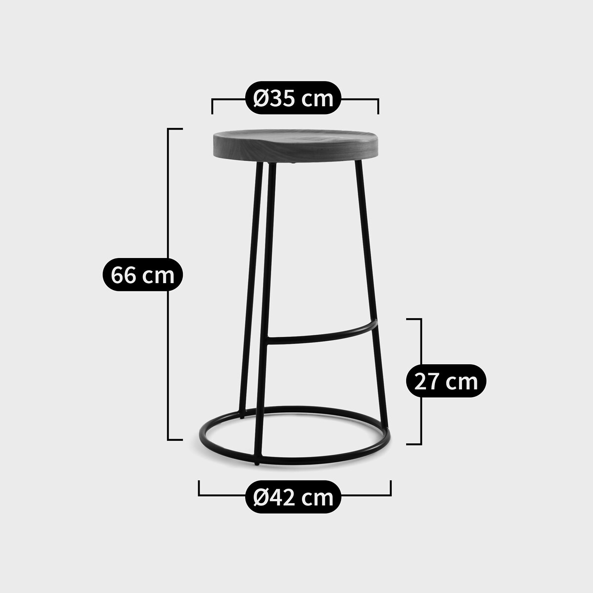 Tabouret de bar en orme H66 cm, ISKA naturel, LA REDOUTE INTERIEURS