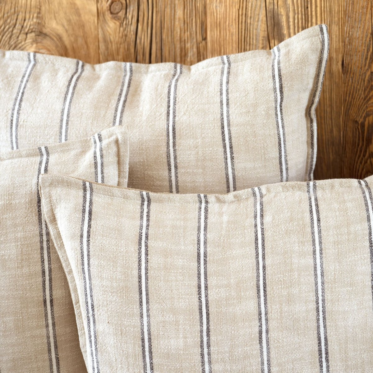 Housse de coussin 100% coton rayures rustiques LOURMARIN - QABANE beige, HOME MAISON