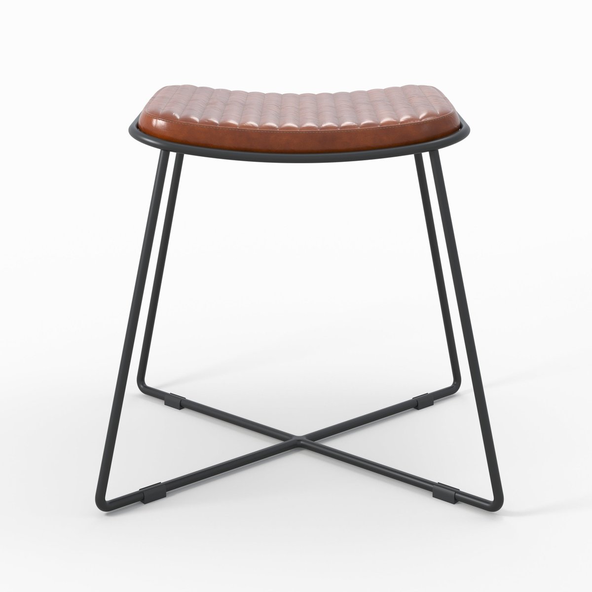 Tabouret en cuir et pieds en métal - GERMAIN marron, MAISON PAVANE