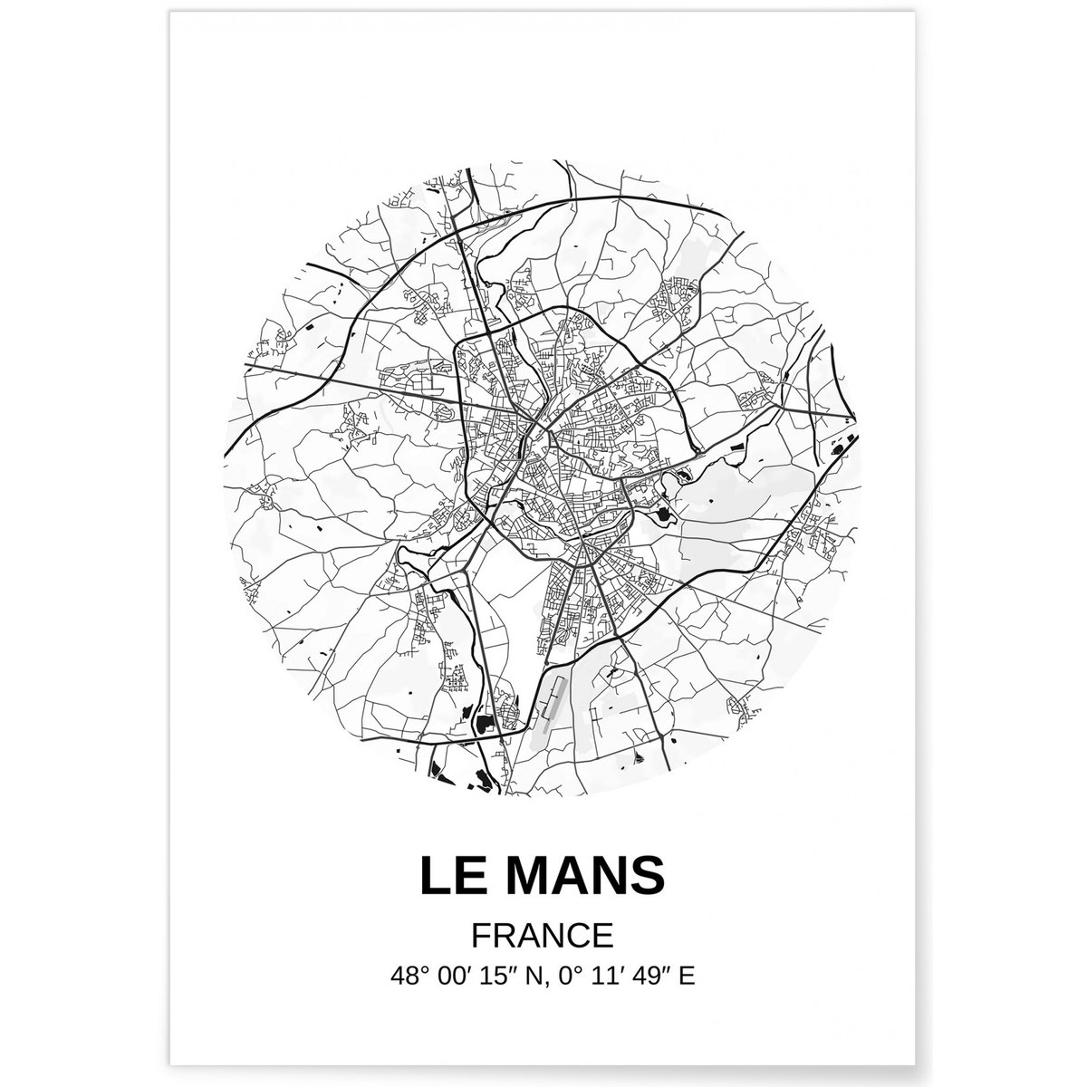 Affiche Carte Le Mans blanc, L'AFFICHERIE