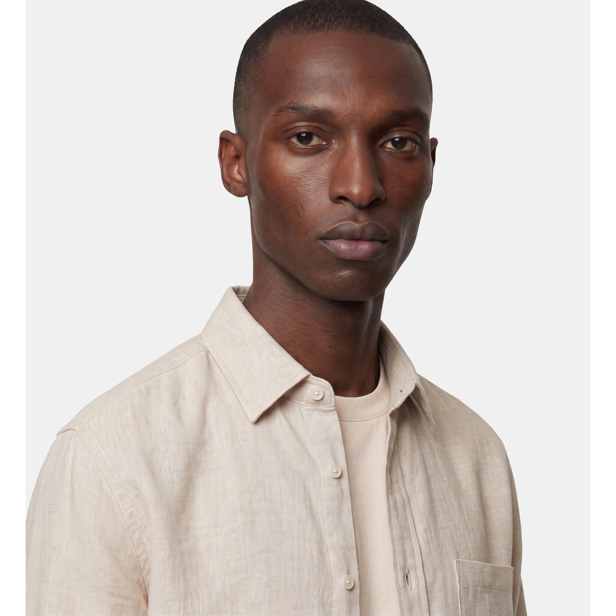 Chemise rirflan droite en coton bio écru et beige, GALERIES LAFAYETTE