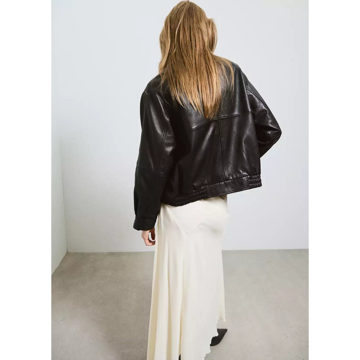Veste oversize cuir poches chocolat, MANGO