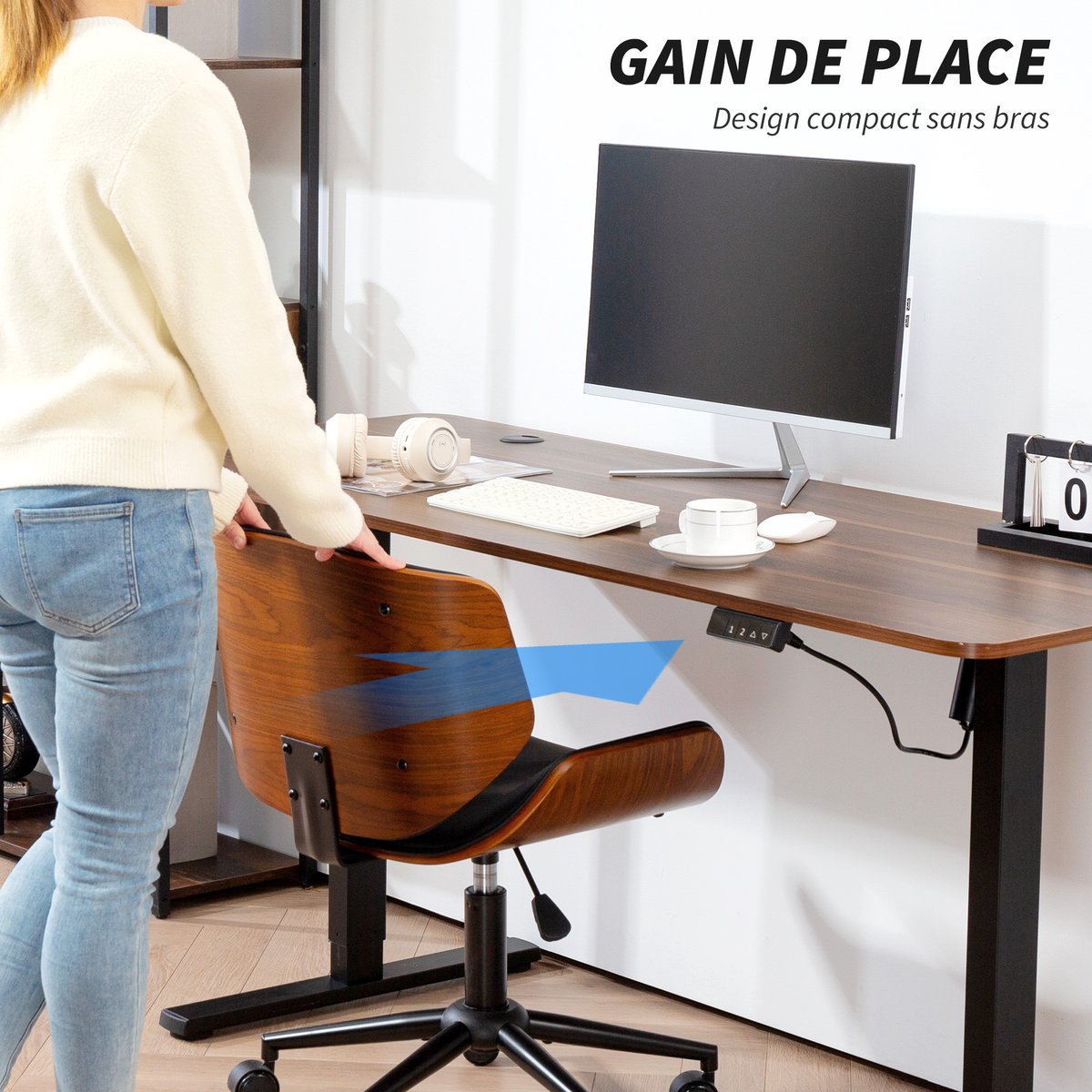 Chaise de bureau PU Noir noir et marron noyer, HOMCOM