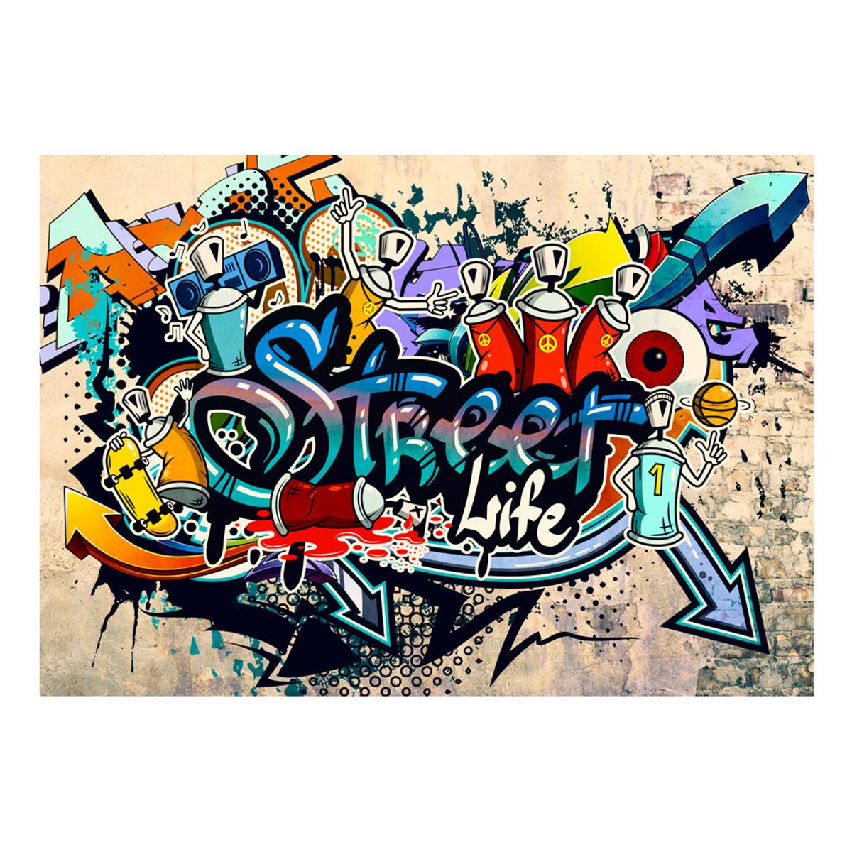 Papier peint intissé panoramique Street art Street Life multicouleur, EDEN