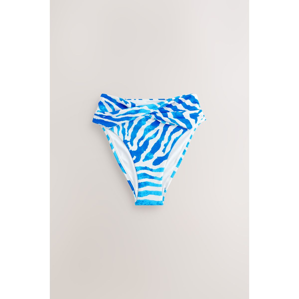 Bas de bikini drapé à taille haute bleu/blanc zèbre, NEXT
