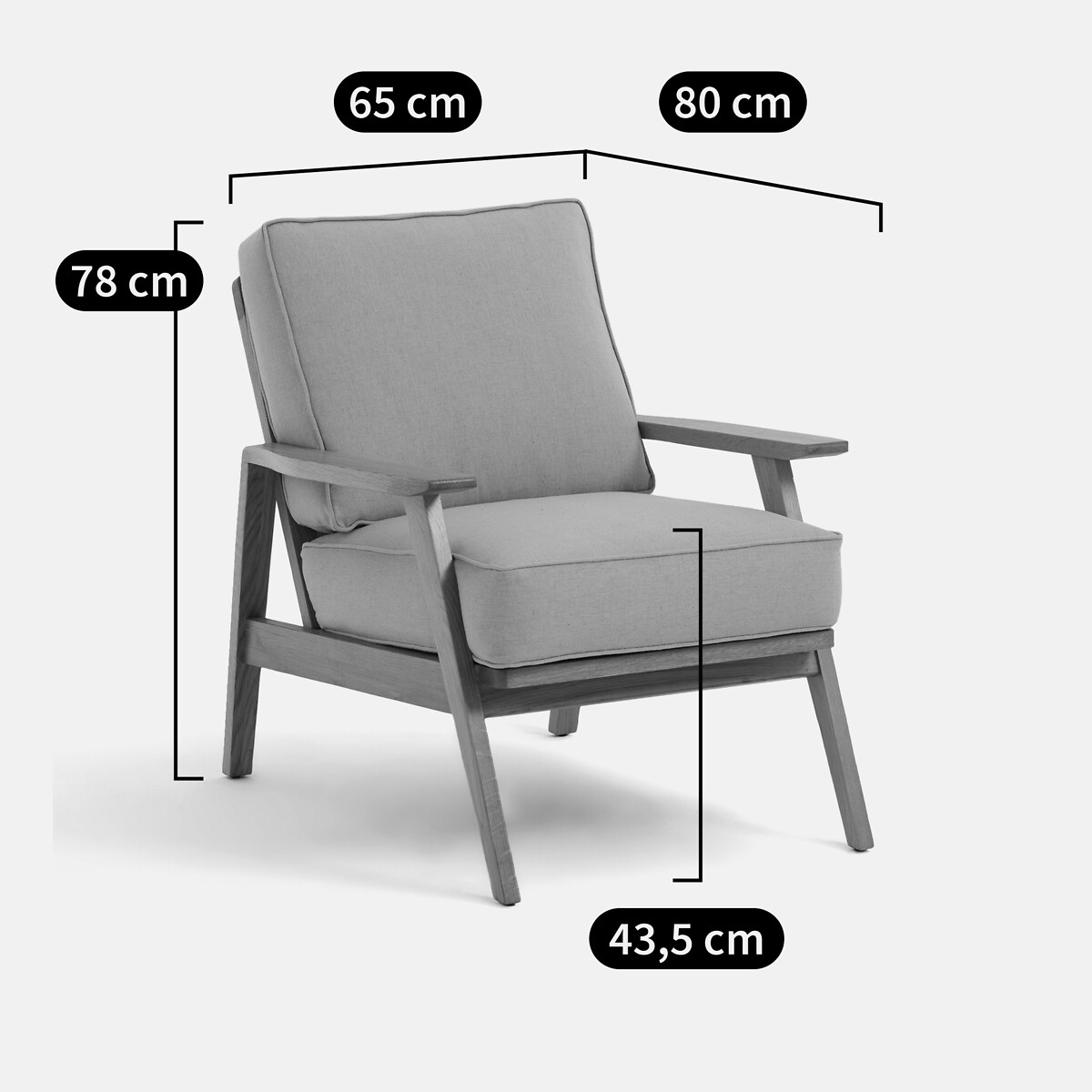 Fauteuil vintage chêne et coton/lin, Linna lin naturel, LA REDOUTE INTERIEURS