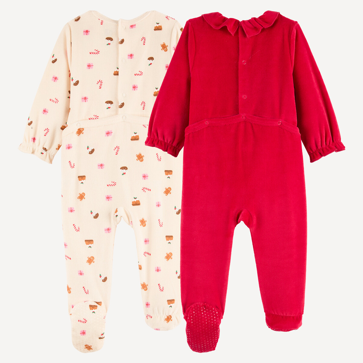 Lot de 2 pyjamas en velours, ouverture dos, thème Noël rouge + écru, LA REDOUTE COLLECTIONS