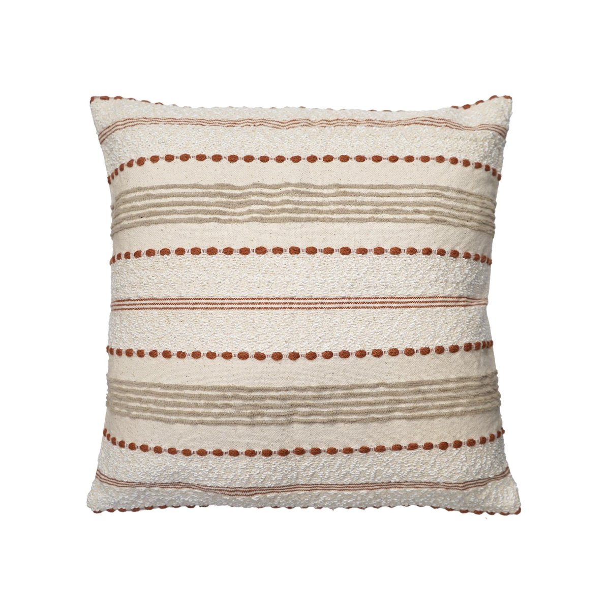 Coussin décoratif en polycoton tissé à rayures texturées naturel, DOUCEUR D'INTÉRIEUR