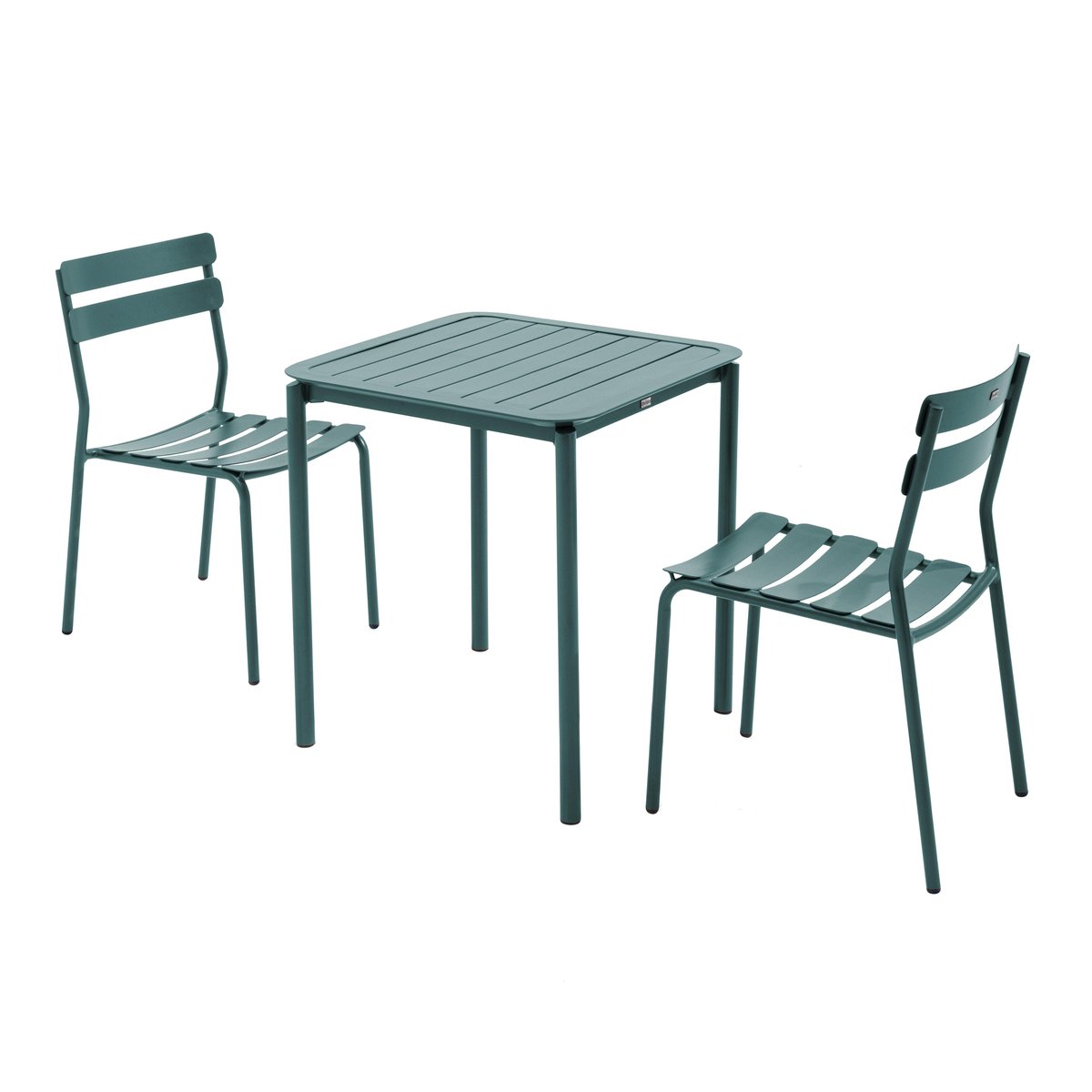 Table de jardin carrée 70cm et 2 chaises en aluminium, ALMADA vert foncé, OVIALA