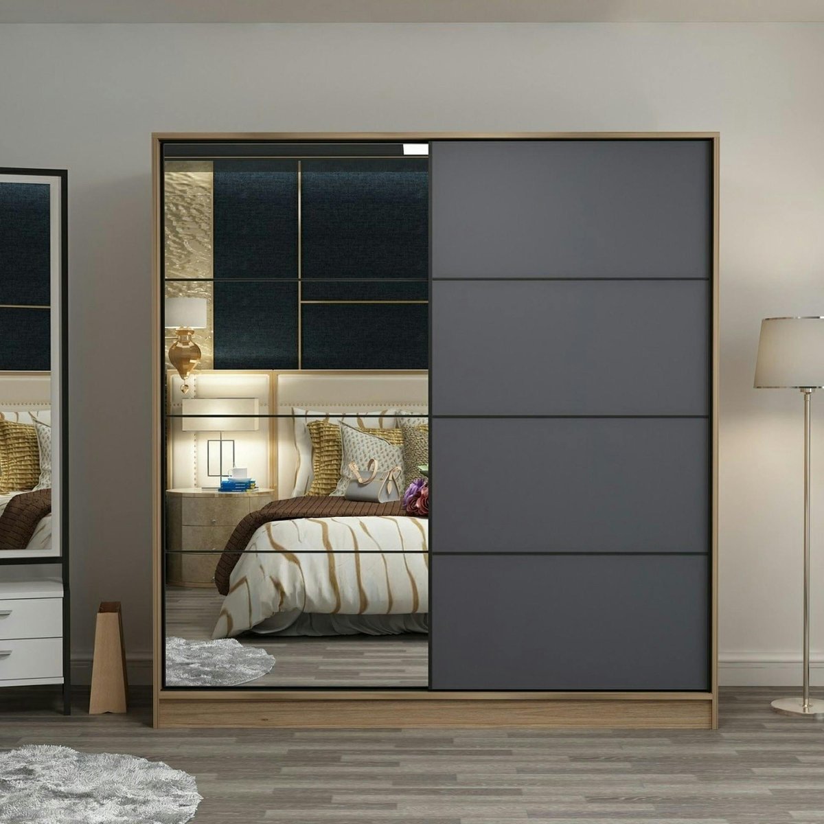 Armoire de chambre avec miroir BYRON chêne, PIER IMPORT
