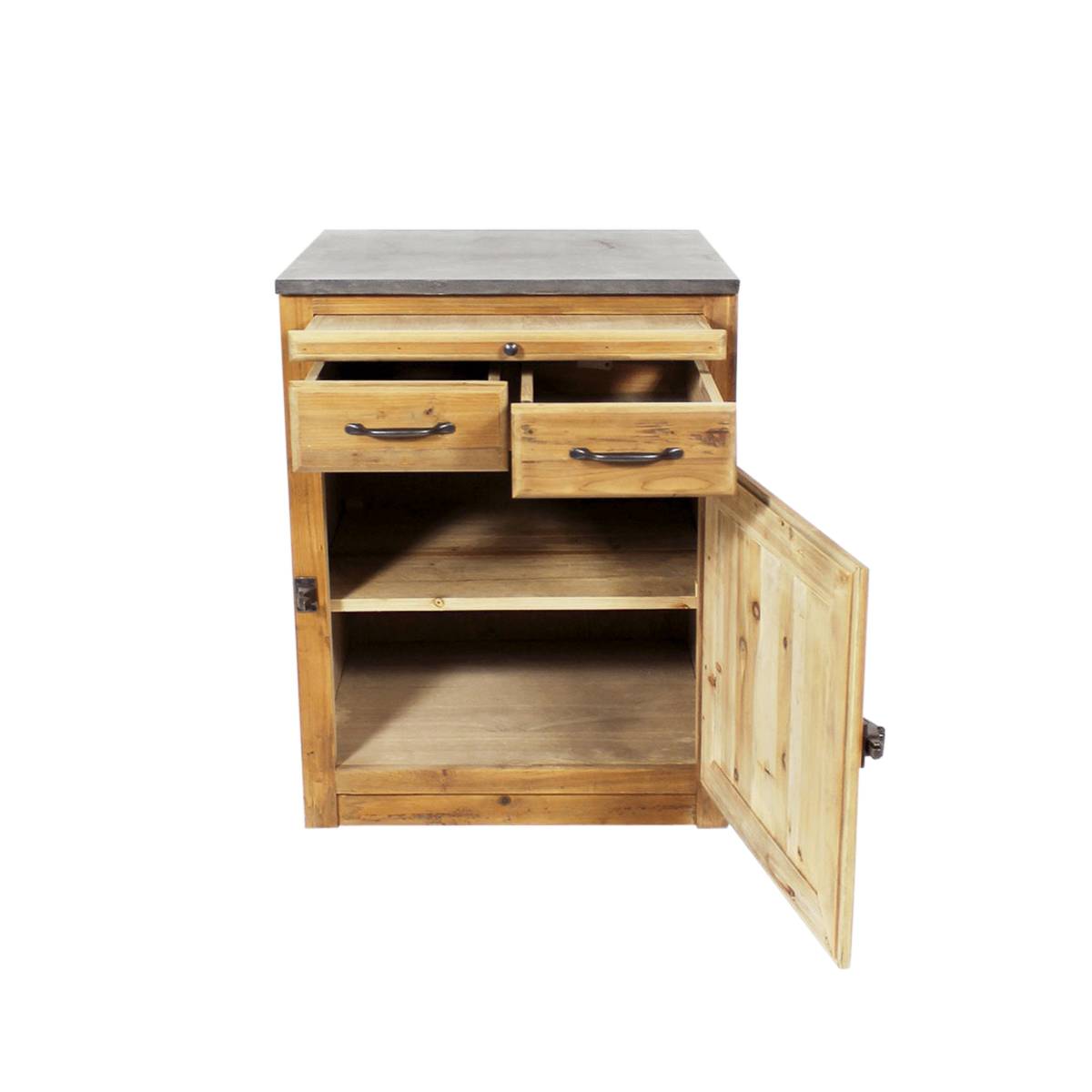 Meuble bas de cuisine en bois recyclé et pierre bleue CHAMPÊTRE bois clair, MADE IN MEUBLES 