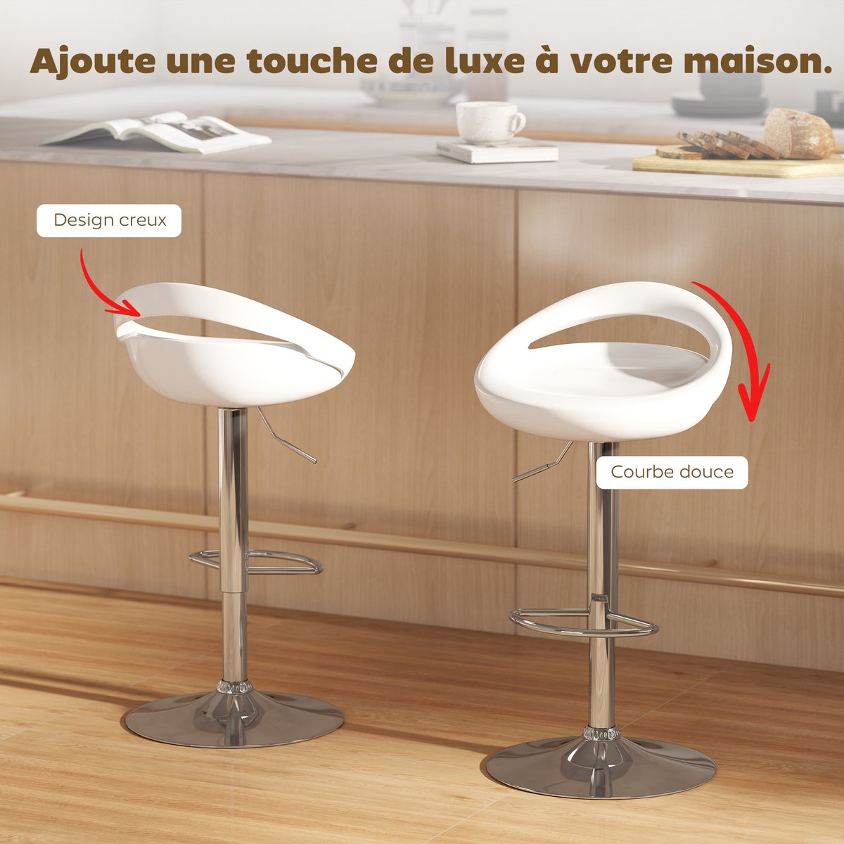 Tabouret de bar ABS Blanc blanc, HOMCOM
