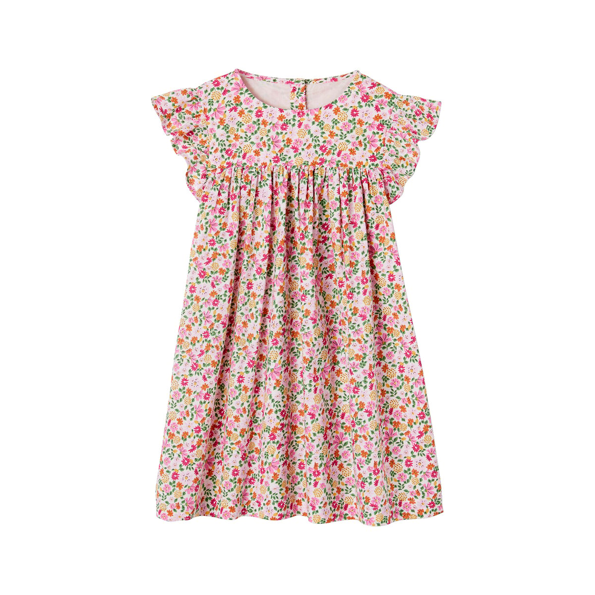 Robe imprimée manches à volants rose pâle, VERTBAUDET