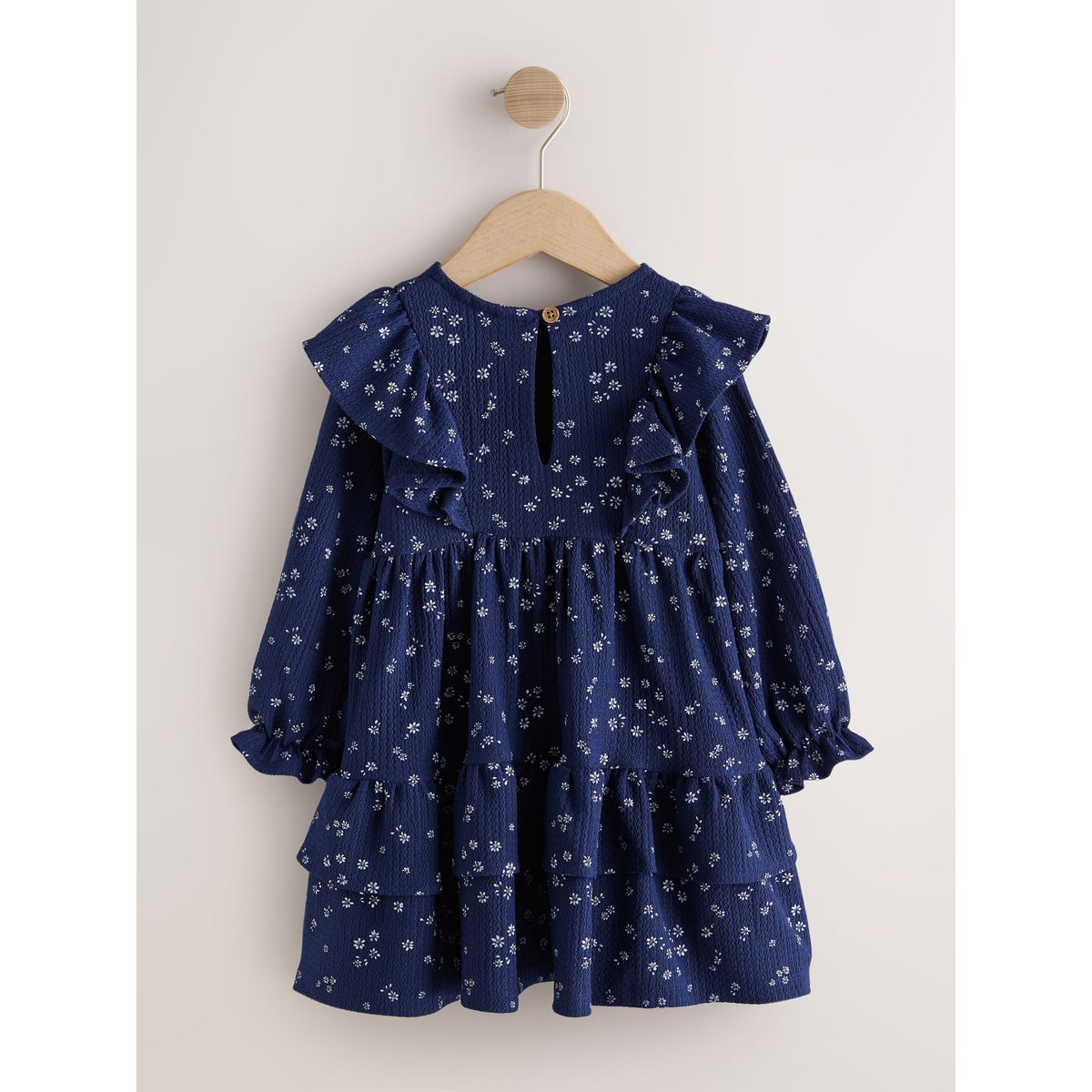 Robe à manches longues et volants superposés bleu marine, NEXT