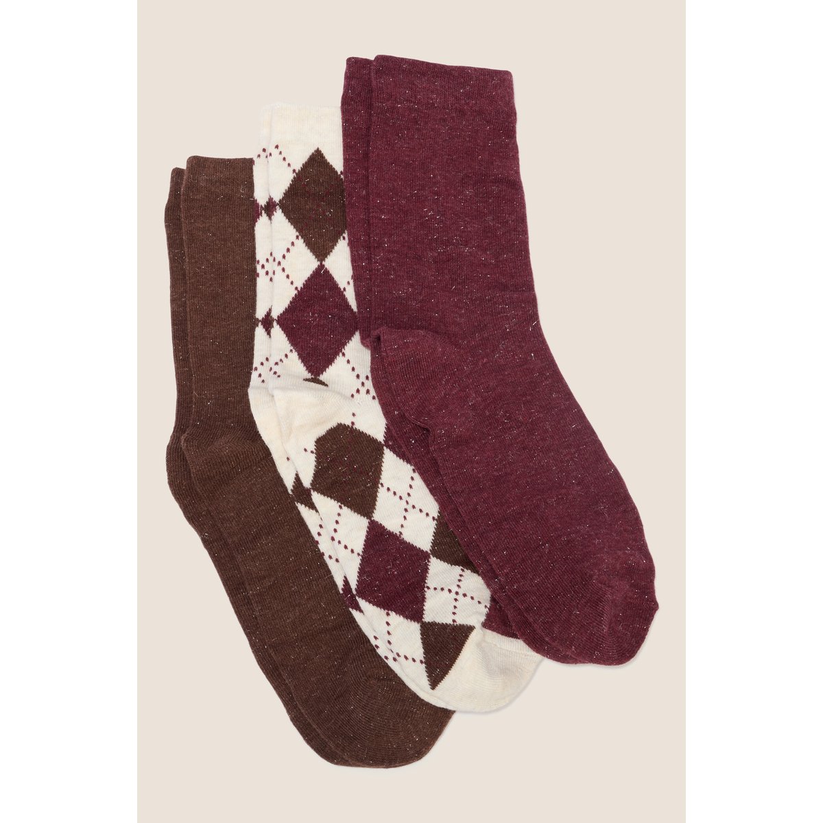 Coffret lot de 3 paires de chaussettes bordeaux, BREAL