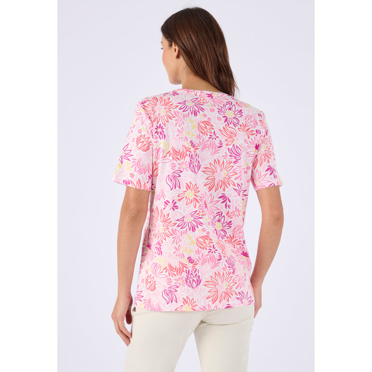 T-shirt imprimé pur coton rose fleuri, DAMART