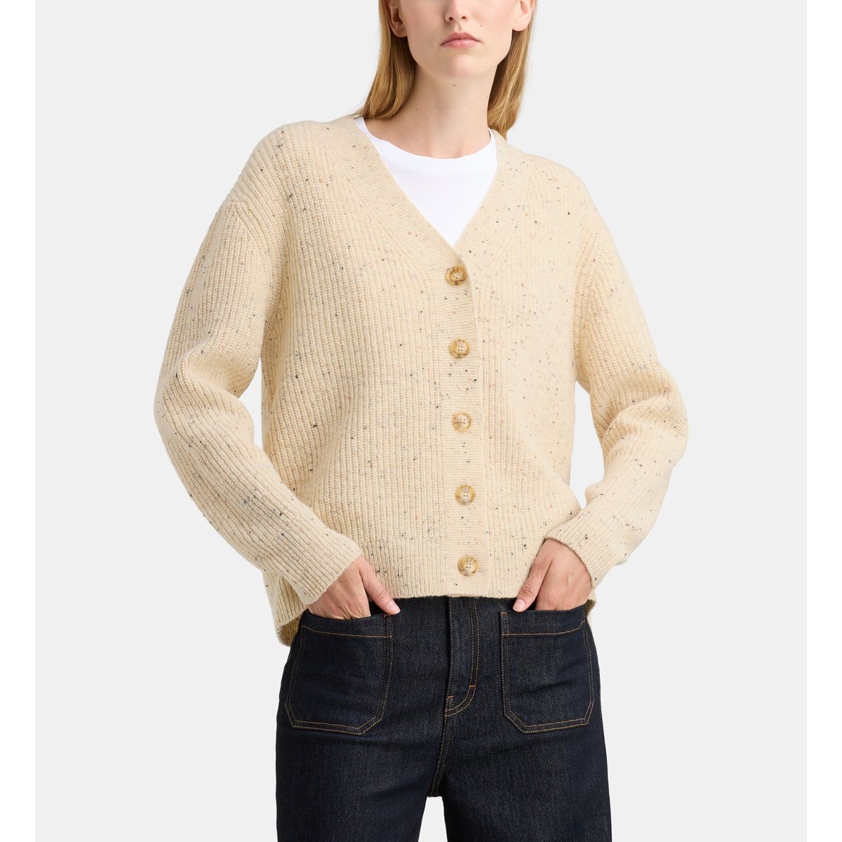Cardigan droit franz maille mouchetée laine beige, GALERIES LAFAYETTE