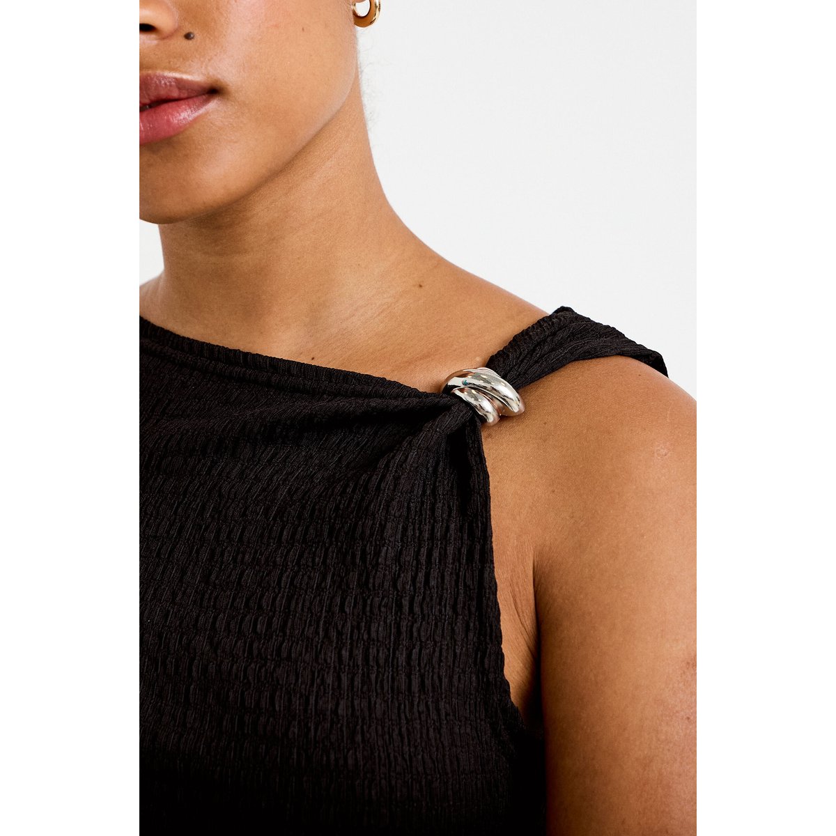 Top one shoulder plissé manches courtes noir, CACHE CACHE