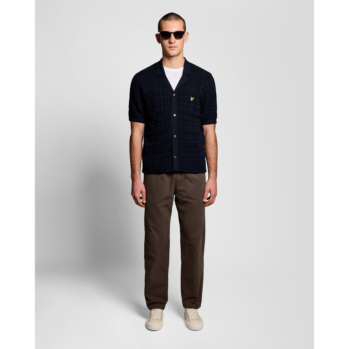 Chemise resort col revers en maille bleu foncé marine, LYLE & SCOTT
