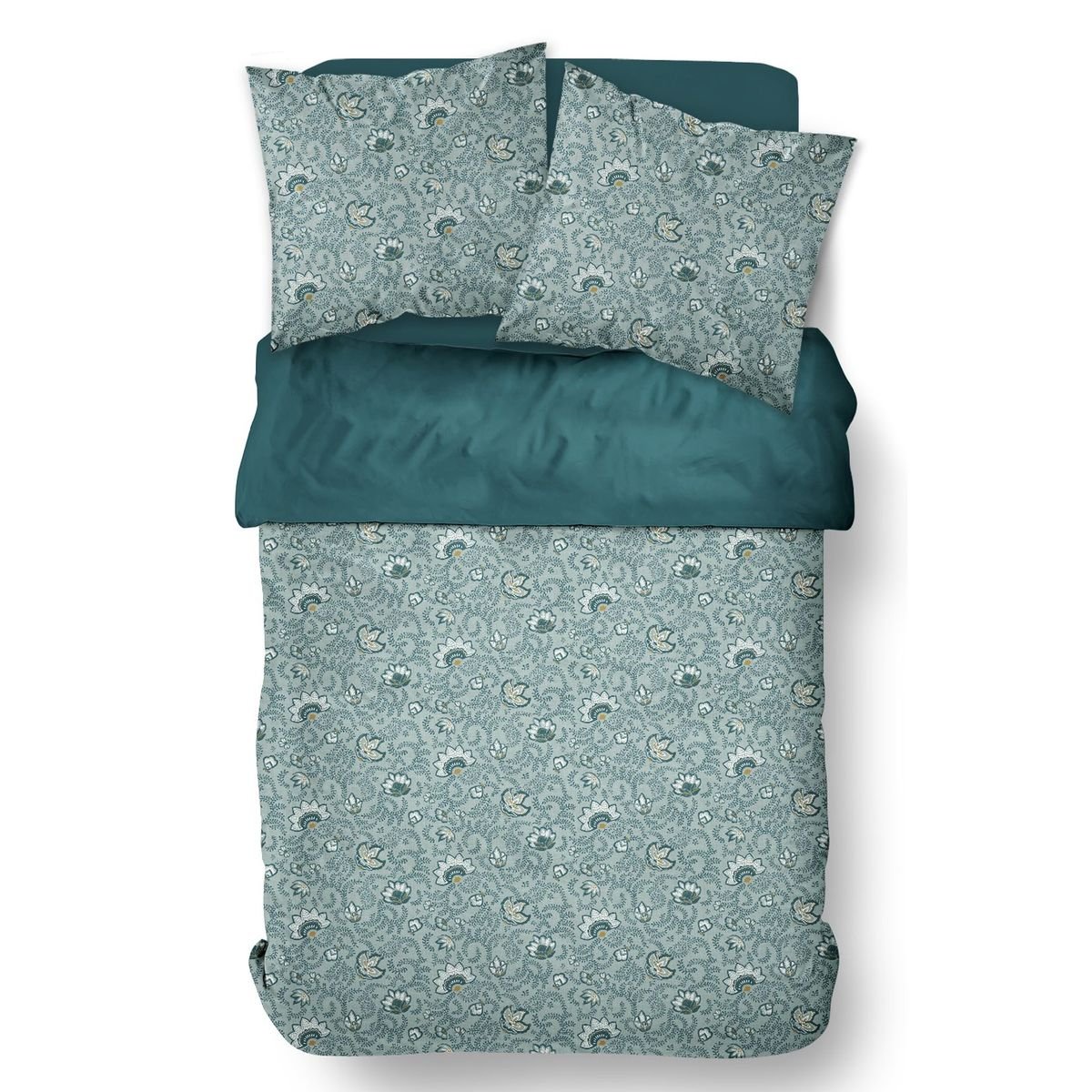 Parure de lit imprimé Floral coton SUNSHINE ILONA vert, TODAY