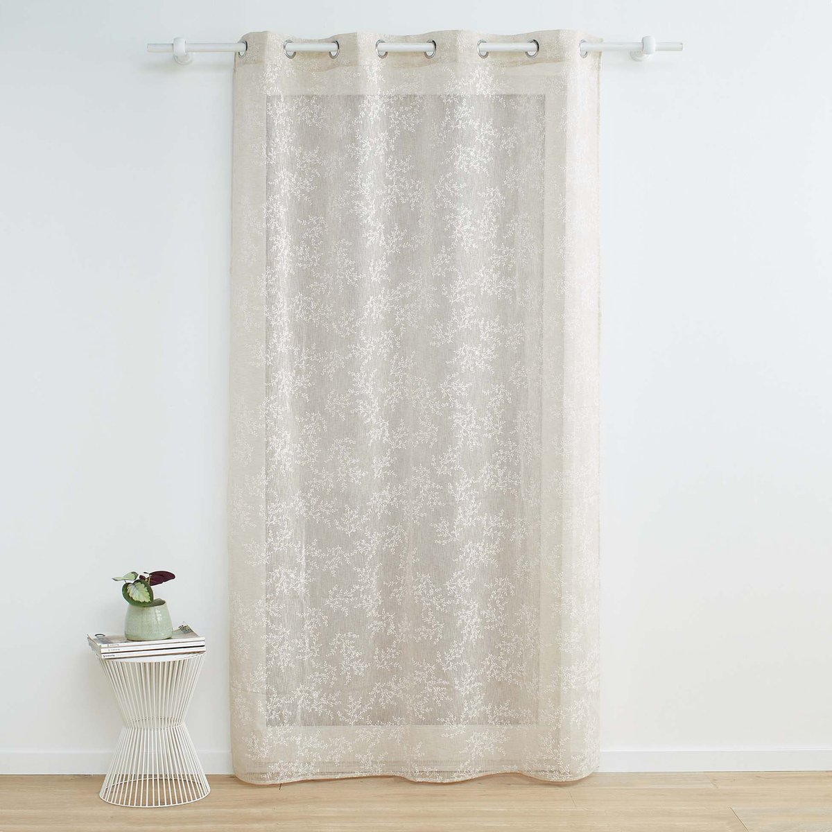 Voilage Vintage fleurs brodées taupe, DOUCEUR D'INTÉRIEUR
