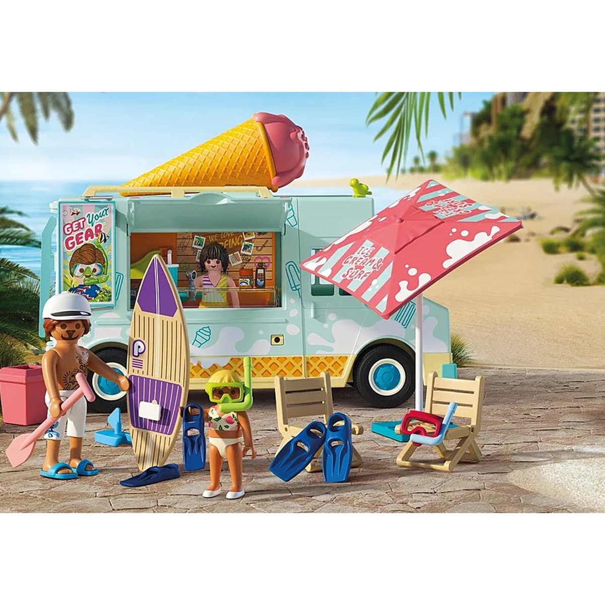 Camion vendeur de glaces & 3 personnages multicolore, PLAYMOBIL