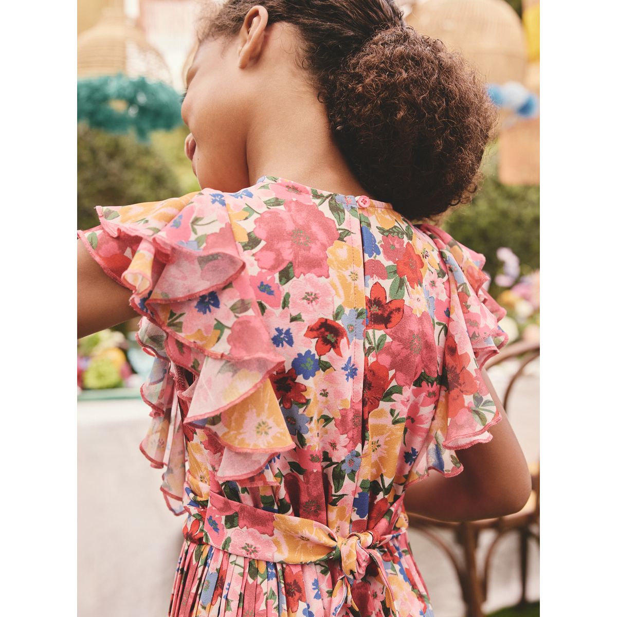 Combinaison plissée manches courtes à volants rose motif fleurs, NEXT
